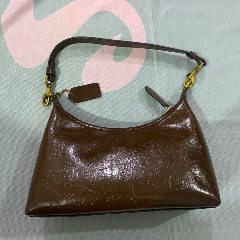 Coach Dark Brown Leather Shoulder Bag with Gold Hardware